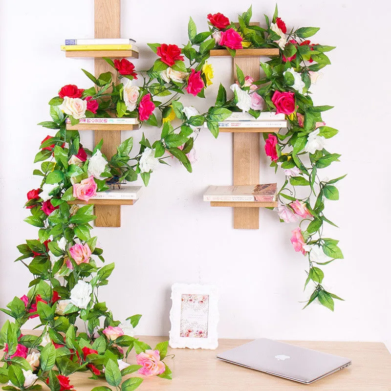 5 in. 4-Pieces Artificial Pink Rose Vine Garland Flexible Silk Flowers and Green Leaves for Home Hotel Garden 59B1124C1280 - The Home Depot