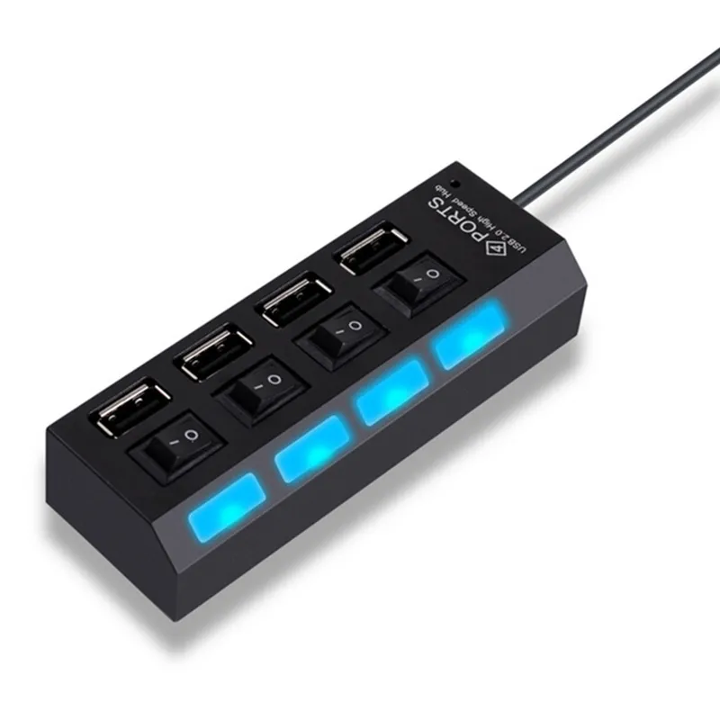 Mini concentrador USB 2,0 de alta velocidad, 4 puertos, concentrador USB portátil, interruptor de 480 Mbps, adaptador/divisor USB para PC y portátil