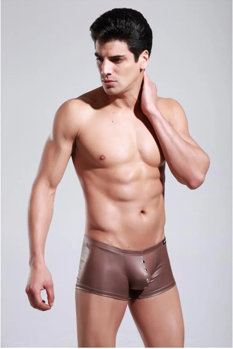 Boxer en Faux cuir pour hommes, 5 couleurs, à la mode, culotte Bandage Sexy, caleçon respirant à trous, sous-vêtements masculins Cool, Lingerie
