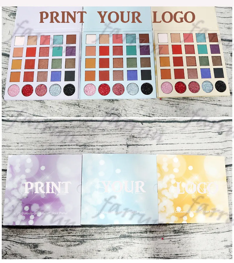 Ingen logotyp 25 Färg Eye Shadow Palette Mix Färgkosmetik med matt Shimmer Shinning Sparkle 3 Difference Pack Acceptera ditt logotyp