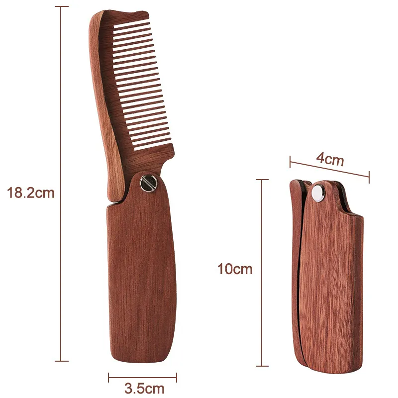 Hommes pliant barbe peigne en bois Massage brosse à cheveux peigne pliant pour barbe outil de coiffure longue poignée fine dent peigne en bois