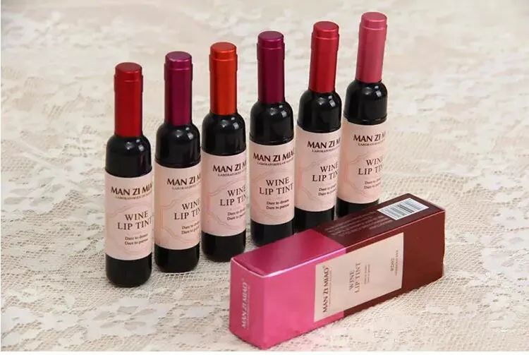 레드 와인 병 매트 립 틴트 립글로스 방수 긴 지속 Lipgloss 보습 립 틴트 화장품 액체 립스틱 6 색 DHL 무료