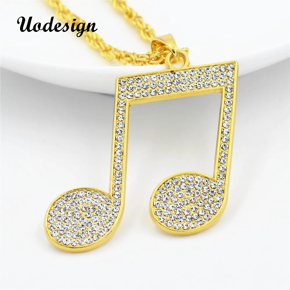 Uodesign Rhinestone Ritim Kolye Kolye Erkekler Hiphop Müzik Not Uzun Zincir Altın Renk Alaşım Kolye