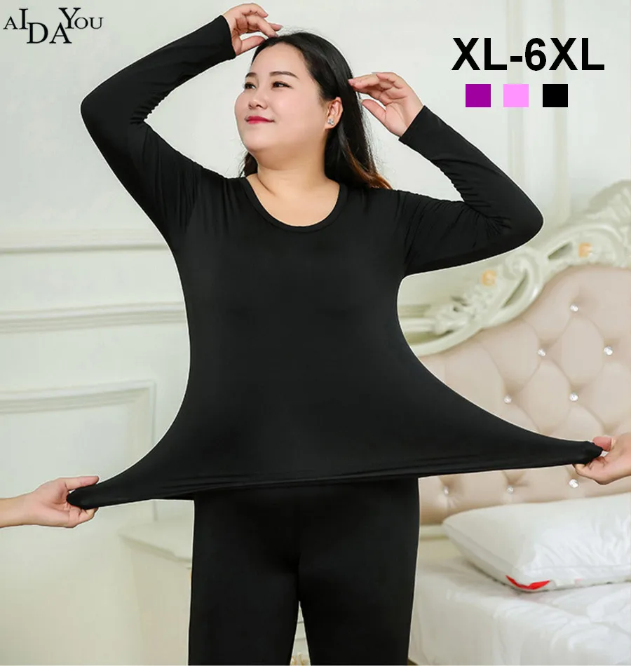 Nieuwe aankomsten Plus Size 6XL Winter Warm Women's Thermal Fleece Ondergoed Set Vrouwelijke Goede Elasticiteit Zachte Lange Johns OUC1721