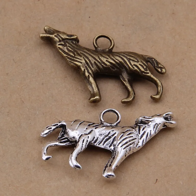200PCS / Lot Wolf Charms Pendant, Coyote Charm Hängsmycke, Antik Silver Antik Bronze, 2-sidig charm Gratis frakt