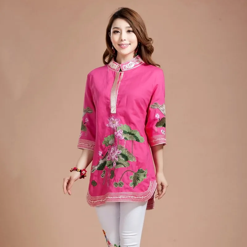 New Women Blouse Spring Autumn Tang Suit Traditional Chinese Top Mandarin Collar cotton Linen Cheongsam Blouse Chinese Style Ethnic clothing