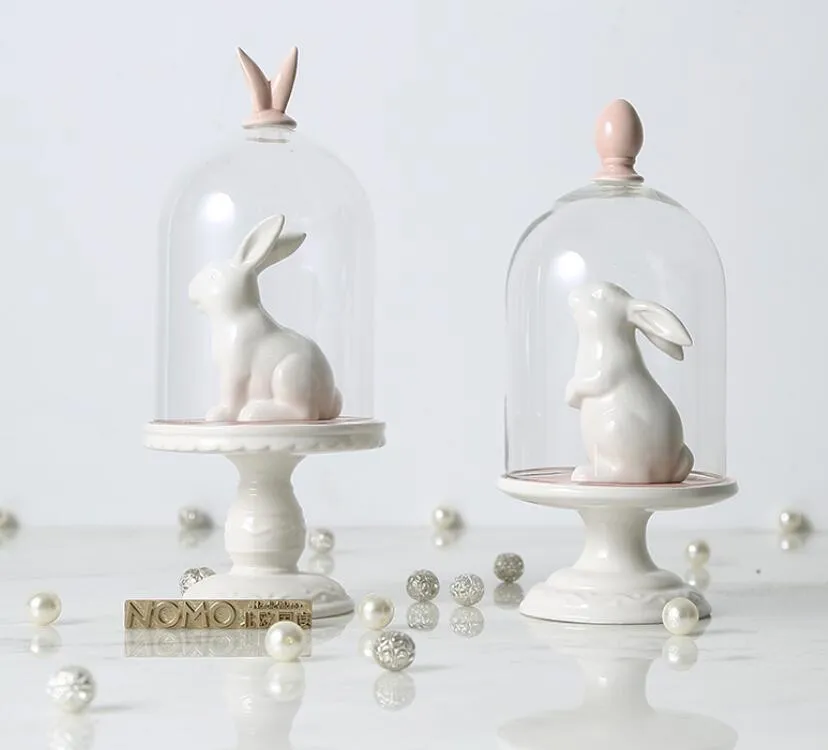 Ceramic Rabbit Pink Romantic Home Decor Craft Room Decoration Bunnies ...