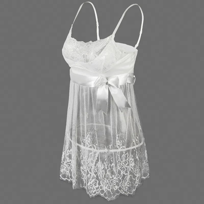 Vrouwen pure witte kant volledige slips transparant mesh nachtdoek nachthemd charmante slings babydolls zomer nachtkleding plus size