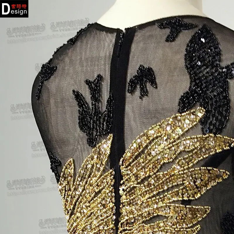 Zuhair murad robes de soirée noires avec perles en or