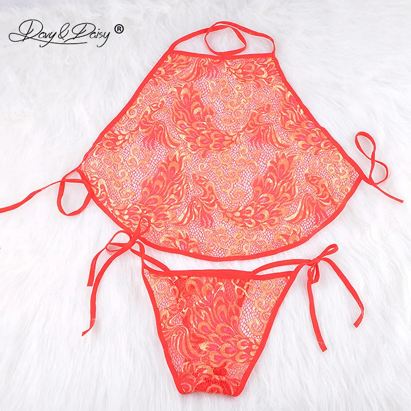 DAVYDAISY Women Sexy Set Tanks Lace Red Chinese Bellyband Cropped Top Female Erotic Panties Shorts Sexy Lingerie Underwear SE039
