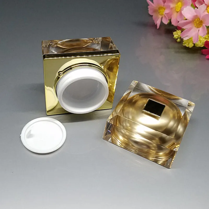 15/30/50g 20ml 40ml 60ml Acrylic Cream Jar Gold Cap Empty Cosmetic Bottle Container Jar Square Lotion Pump Bottle F20173579