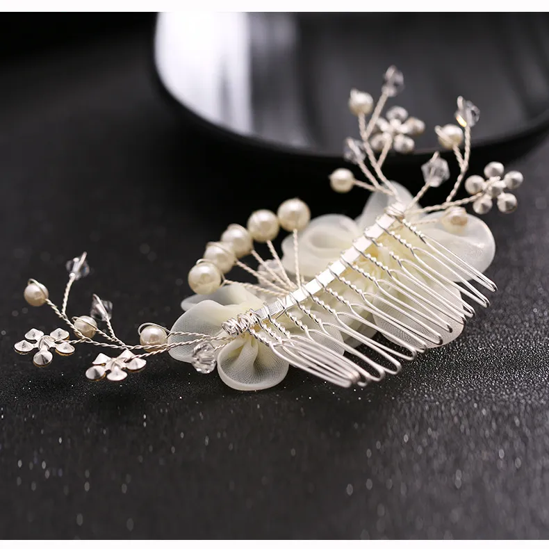 Bridal Wedding Hair Combs dla Bride Pearls Kryształowe Bridal Bands Włosów Party Bridal Headpieces Silk Flowers Headdress Hair Jewelry Akcesoria