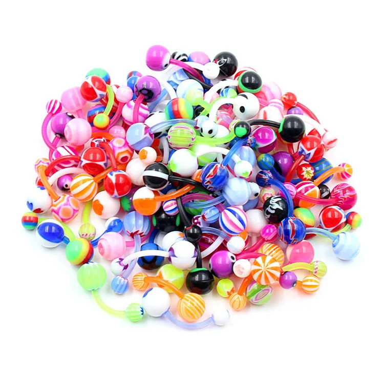 Body Smycken Piercings Rostfritt stål Rhinestone Belly Rings Tongue Lip Piercing Stud Örhängen Mix Massor T1C136