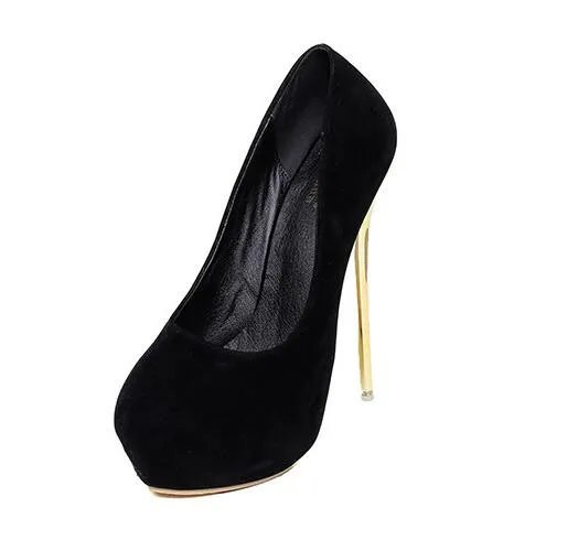 Dampumpar Kvinnor Skor Röd Flock Slip-På Grunt Bröllopsfest Tunn Högklackat Pekade Toe Woman Pump Heel 16cm