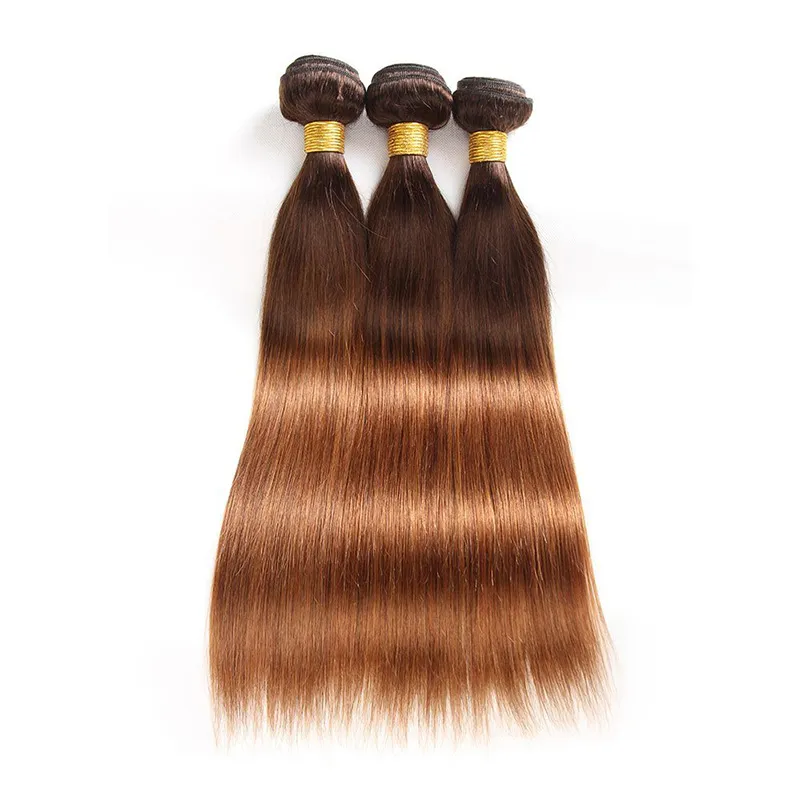 Tessuto di capelli lisci vergini brasiliani con chiusura Ombre fasci di capelli umani con chiusura colorata bicolore 4/30 # capelli umani biondi