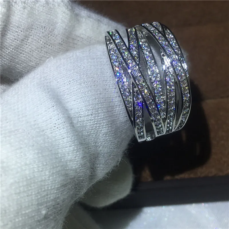 Luxury Women Fashion jewelry Diamonique Cz White Gold Filled Cross Engagement wedding band ring for women men Gift