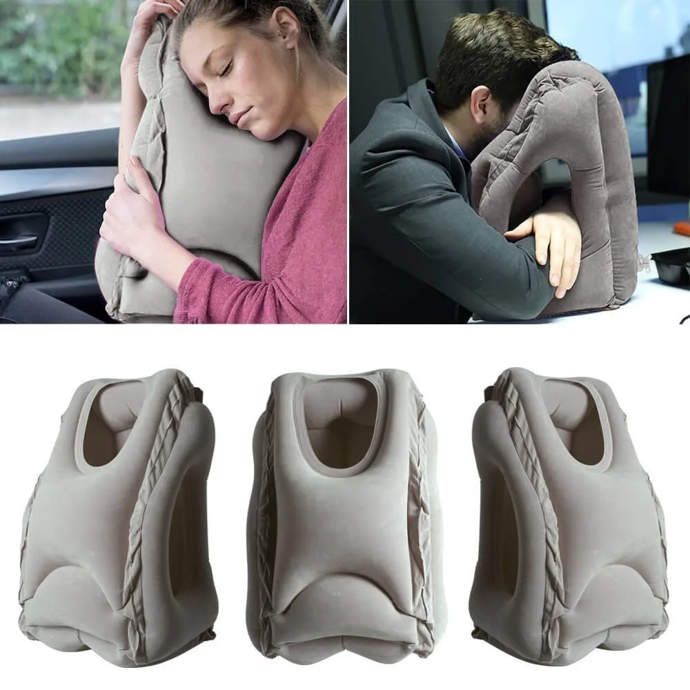 Grey Inflatable Travel Pillow Ergonomic and Portable Head Neck Rest Pillow,Patented Design for Airplanes, Cars, Buses, Trains Office Napping