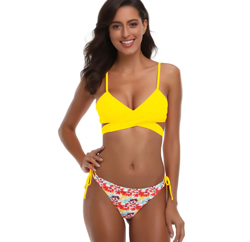 Modelos explosivos diseño único mujeres sexy split Confort paño bikini traje de baño de