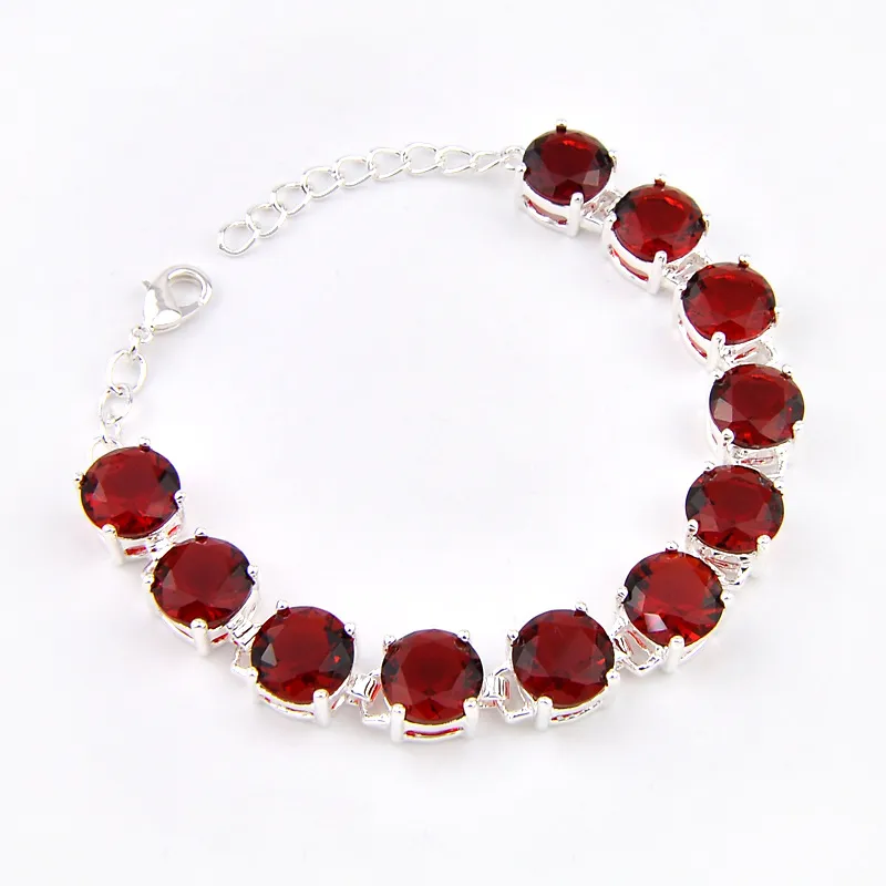 Ücretsiz kargo-Vintage Yuvarlak Şekilli Kırmızı Garnet anlamlı Moda kız Gümüş Zincir Bilezik Takı B0909