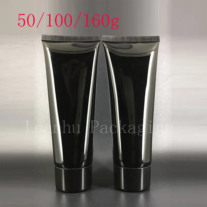 50g 100g 160g Empty Black Soft Squeeze Cosmetic Packaging Refillable Plastic Lotion Cream Tube Screw Lids Bottle Container