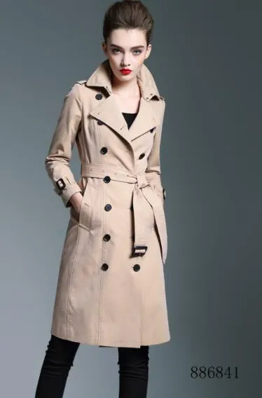 Hot Classic Fashion Popular Inglaterra gabardina/mujer de alta calidad más chaqueta de estilo largo/trinchera delgada de doble pecho para mujeres B6841F340 S-XXL