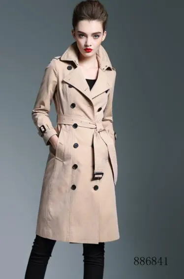 Heißer klassischer, modischer, beliebter England-Trenchcoat/Damen, hohe Qualität, plus lange Jacke/zweireihiger Slim-Fit-Trenchcoat für Damen B6841F340 S-XXL