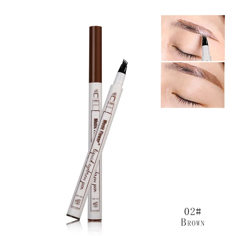 Musique Fleur Liquide Stylo À Sourcils Musique Fleur 4 têtes Rehausseur De Sourcils 3 Couleurs Double Tête Rehausseur De Sourcils Étanche DHL Livraison Gratuite