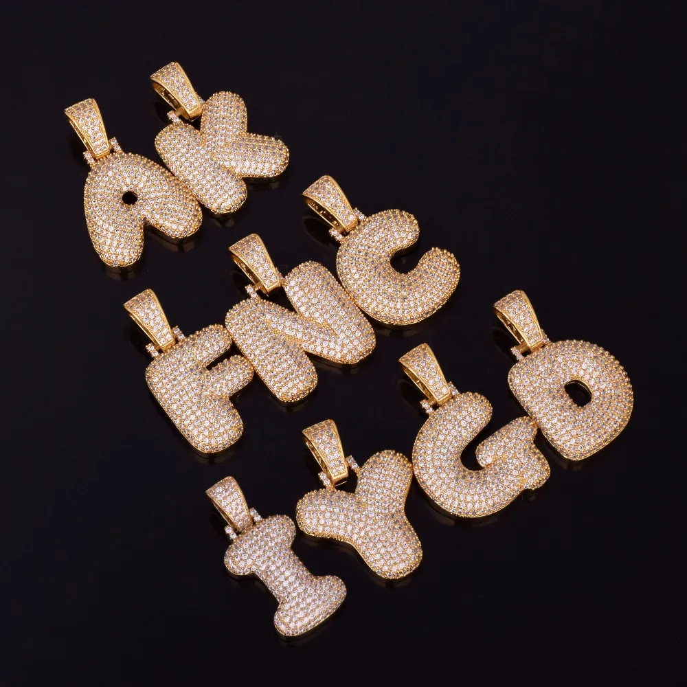 A-Z Anpassade namn Brev Bling Halsband Hängsmycke Charm för män Kvinnor Silver Guldfärg Cubic Zircon Hip Hop Smycken Gåvor