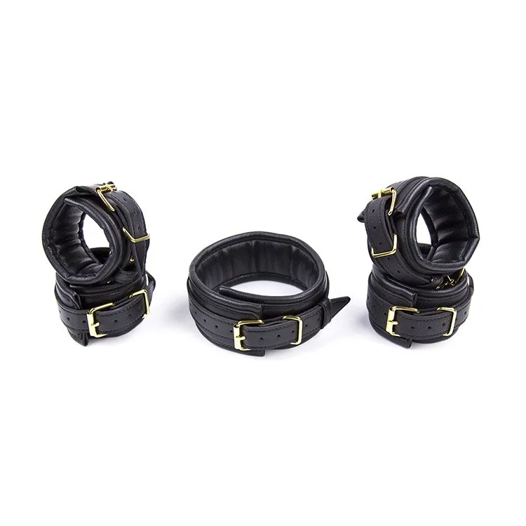 BDSM Fetisch Leather Sponge Dog Collar Slave Hand Wrist Ankle Cuffsbonage Restraints Fun Erotic Sex Flirting Toys for Women4319275