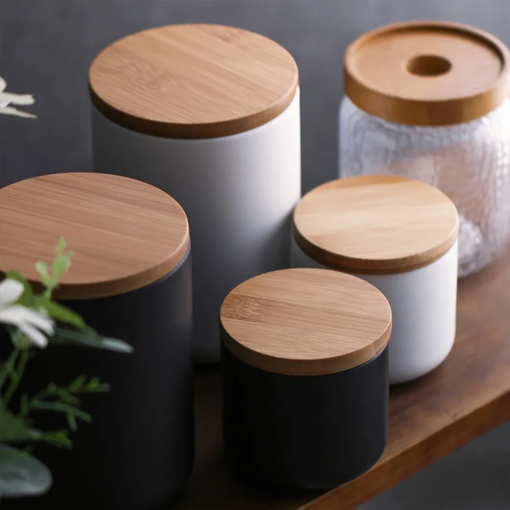 Vasilha de café de cerâmica hermética com tampa de bambu selada 800ml cozinha jarra de armazenamento de alimentos recipiente para chá açúcar café em grão nozes G236C
