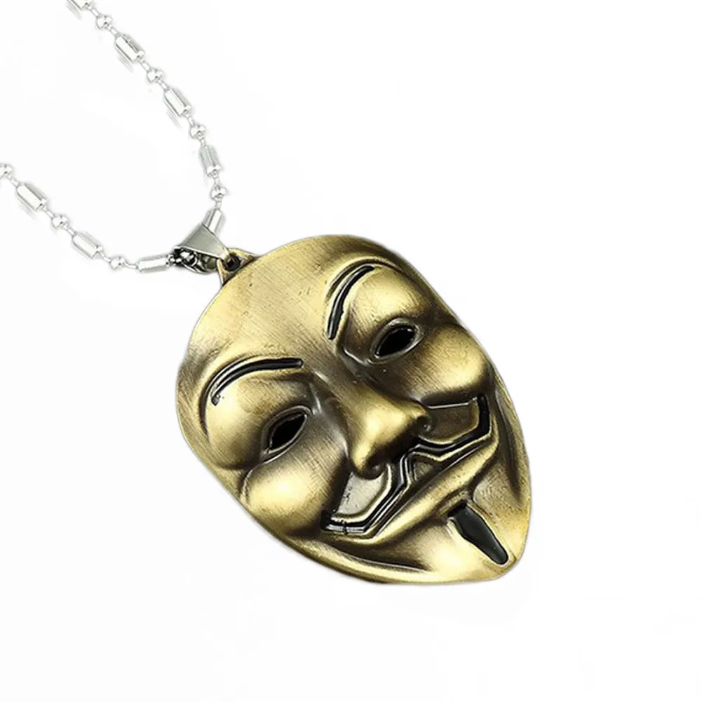 Banhado a ouro de alta qualidade ou bronze antigo V para máscara de vingança Colar de declaração estilo hip hop masculino estilo hip hop colares com pingente