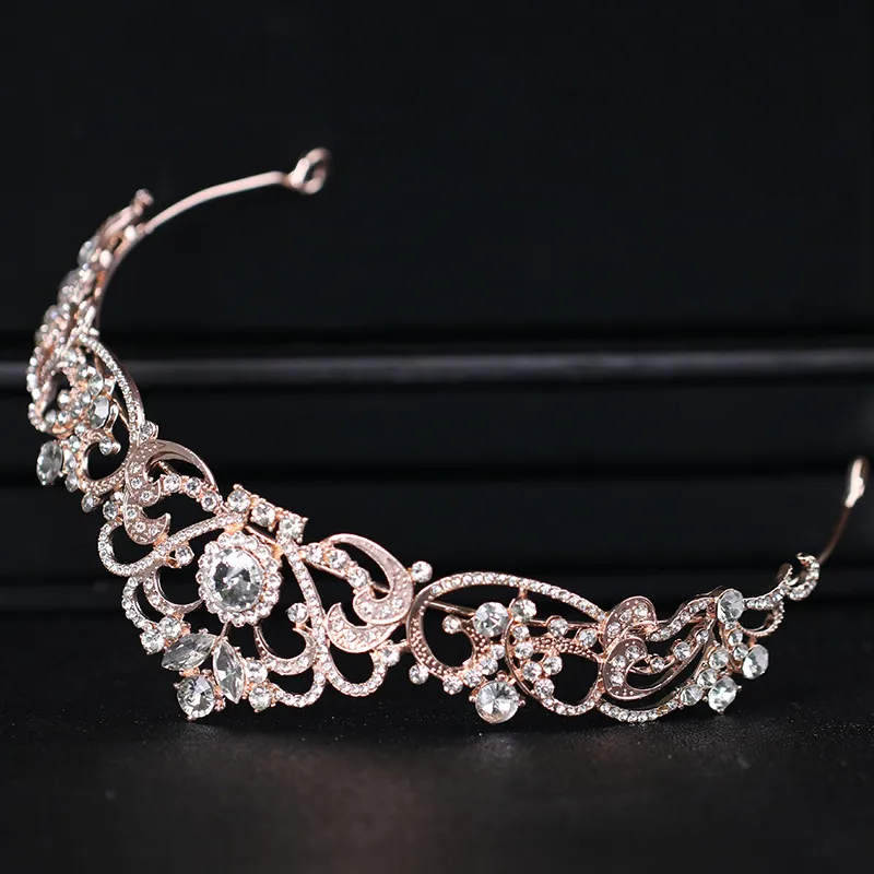 Couronne de mariée en or Rose, cristaux de reine, couronnes de mariage en cristal royal, bandeau en pierre, cheveux en or, mascarade, fête d'anniversaire, Tiar7821492