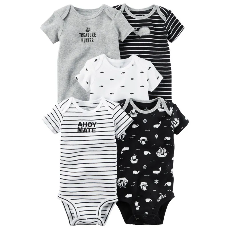 Bebés Meninos e vestuário Meninas ajustadas Bodysuit definido para crianças Bebes notícias curtas manga macia conjunto Cotton Bodysuit Macacão 5pcs bebê Pacote