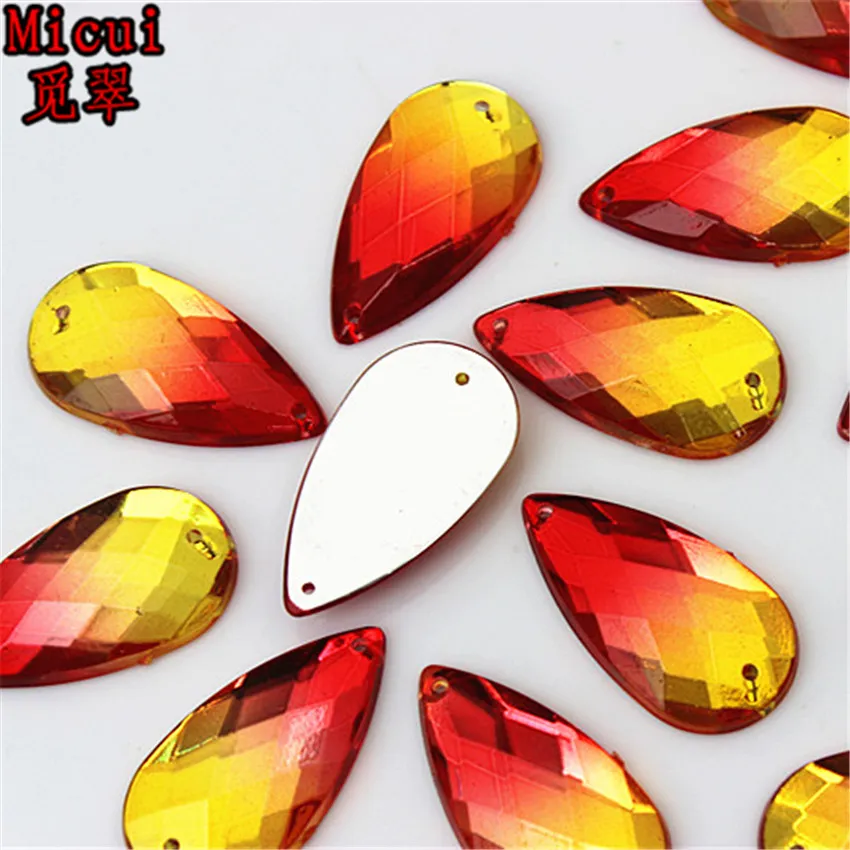 16*30mm Double color Acrylic crystal Drop shape sew on rhinestone silver base flatback Beads with 2 holes Accessories ZZ97