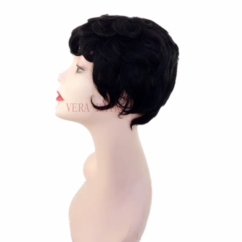 Krótkie kręcone peruki dla czarnej kobiety Pixie African American Human Fair Wild Wig Wig