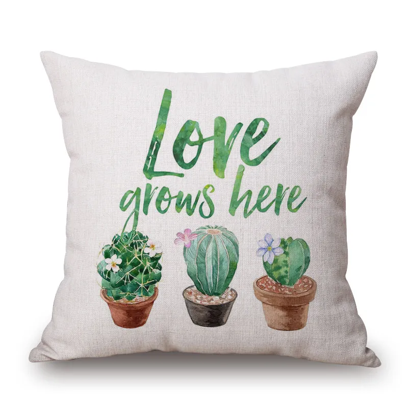 new designs 2018 cushion cover green cactus decoration quotes chaise chair throw pillow case 45cm square almofada plant cojines