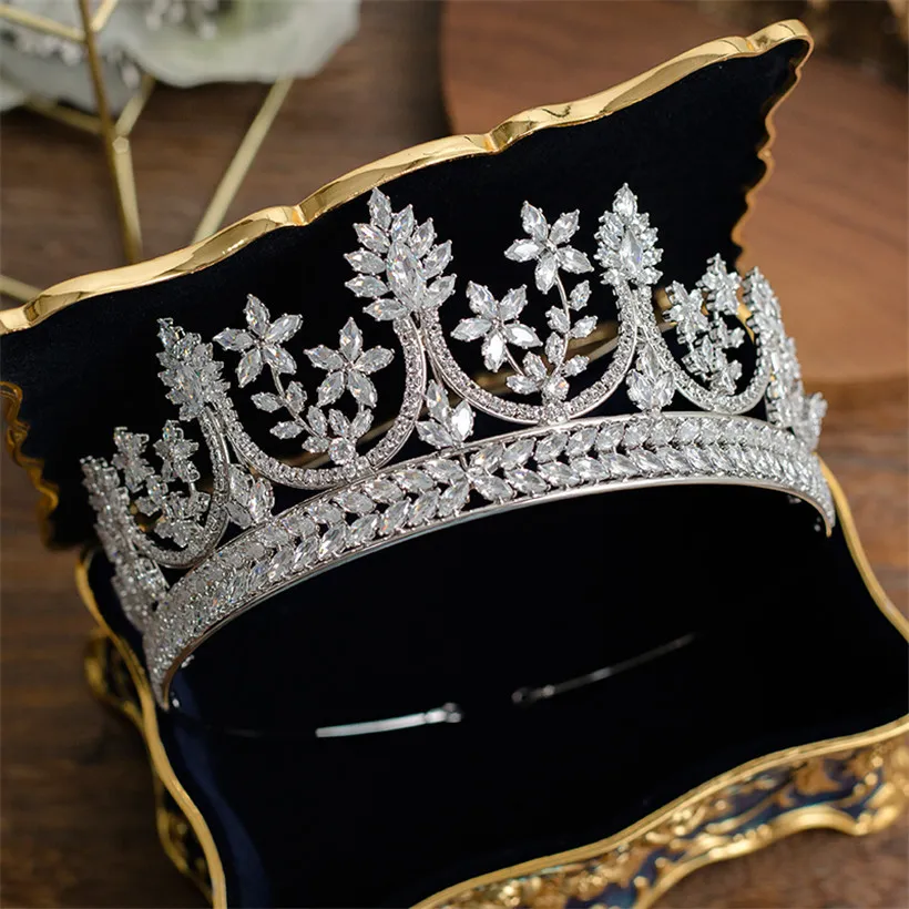 Lusso zircone tiara spettacolo corona principessa regina fascia da sposa strass da sposa fascia per capelli accessori gioielli copricapo ornamento argento