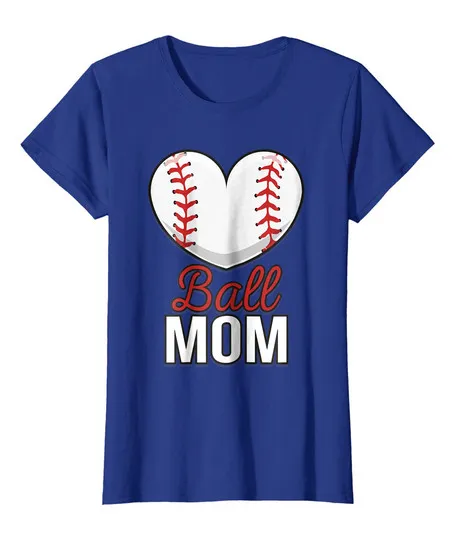 Women's T-shirts Womens Funny Softball Mom T-Shirt Ball Mom Softball Baseball Tee blue grey orange red color