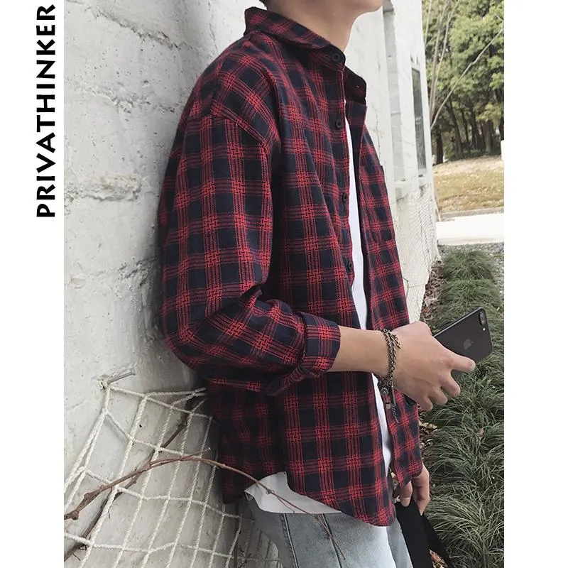 Men's Casual Shirts Long Sleeve Red Plaid Shirt Men Women Flannel Warm Strip Male Hawaiian Autumn M-2XL1196N