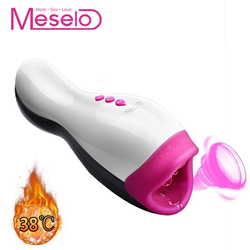 Meselo NEW Male Masturbator 17 Modes Oral Sex Heated Sucking Voice Interaction Real Vagina Pussy Suck Vibrator Sex Toys For Men Y1892105