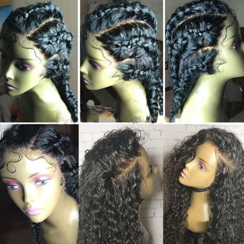 Transparent hd Full Lace Human Hair braided Wigs pre plucked water wave Brazilian 360 frontal Wig with Baby Hairs kinky curly front 130% Density