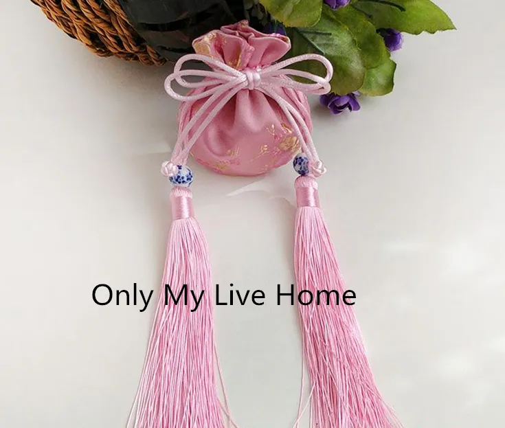 Kwiatowy Tassel Cute Mini Jedwabny Pokrowiec Satwin Sznurek Torby Prezentowe Do Pakowania Biżuterii Torba Tabliczwa Torba Mała Saszetka 8x9cm 2 sztuk / partia