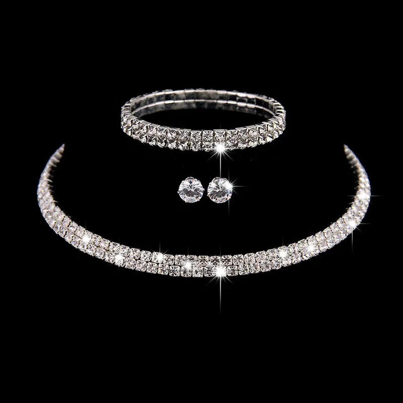 Silver Color Circle Crystal Bridal Jewelry Sets African Beads Rhinestone Collar de boda Pendientes Pulsera Conjuntos para mujeres