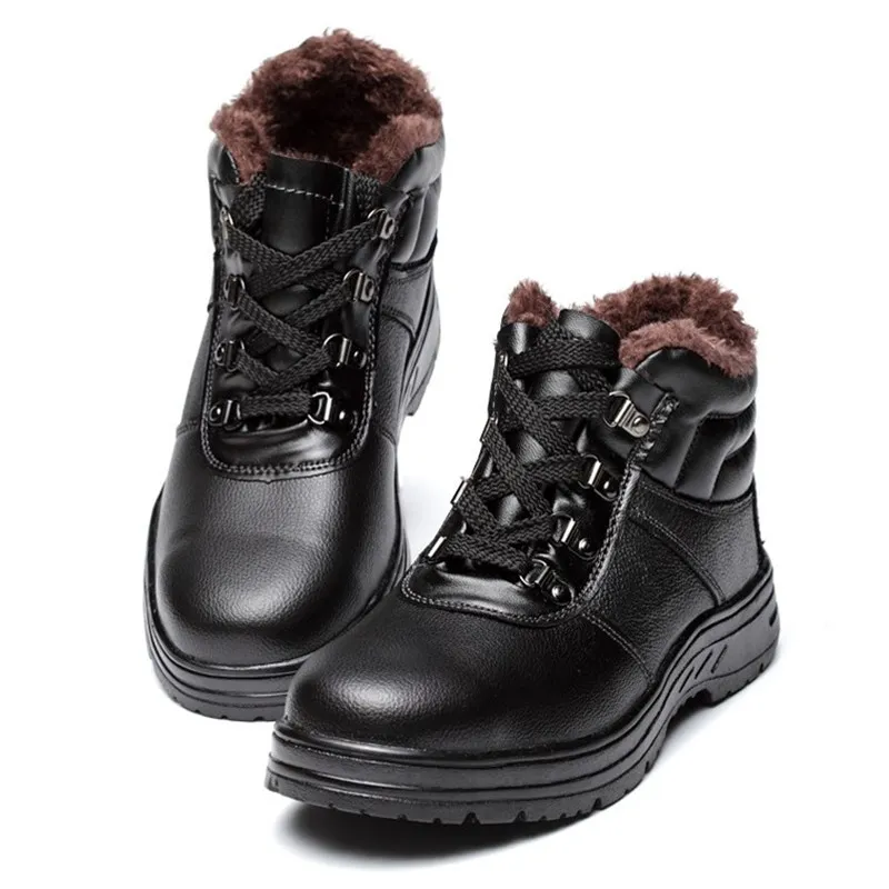 Men s Genuine Leather Steel Toe Work Boots 2024 Winter Warm Fur Safety Shoes Anti Skid Waterproof Military Shoes