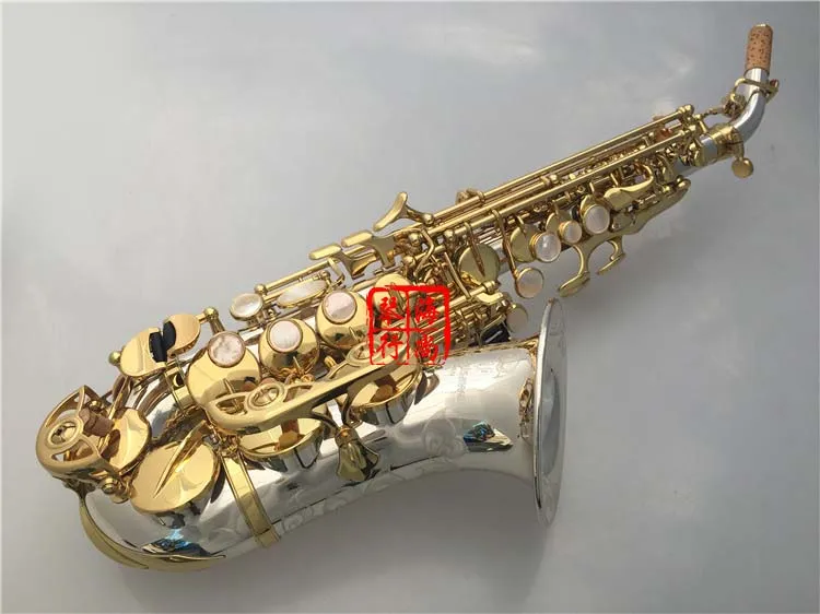 Varumärke Instrumentyanagisawa SC-9937 Böjd professionell sopransaxofon silvermässing mässing Sax munstycke lappar kuddar vassar böjhals