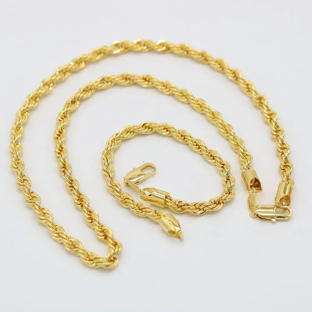 Ensemble de bijoux solides, chaîne en corde, collier rempli d'or 24 carats, chaîne pour hommes et femmes, 6mm de large, ras du cou 287F