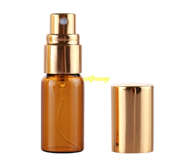 5ML 10ML Amber Glass Spray bottle Emtpy Refillable Perfume bottles With Full cover alumium cap 17mm Diamemter