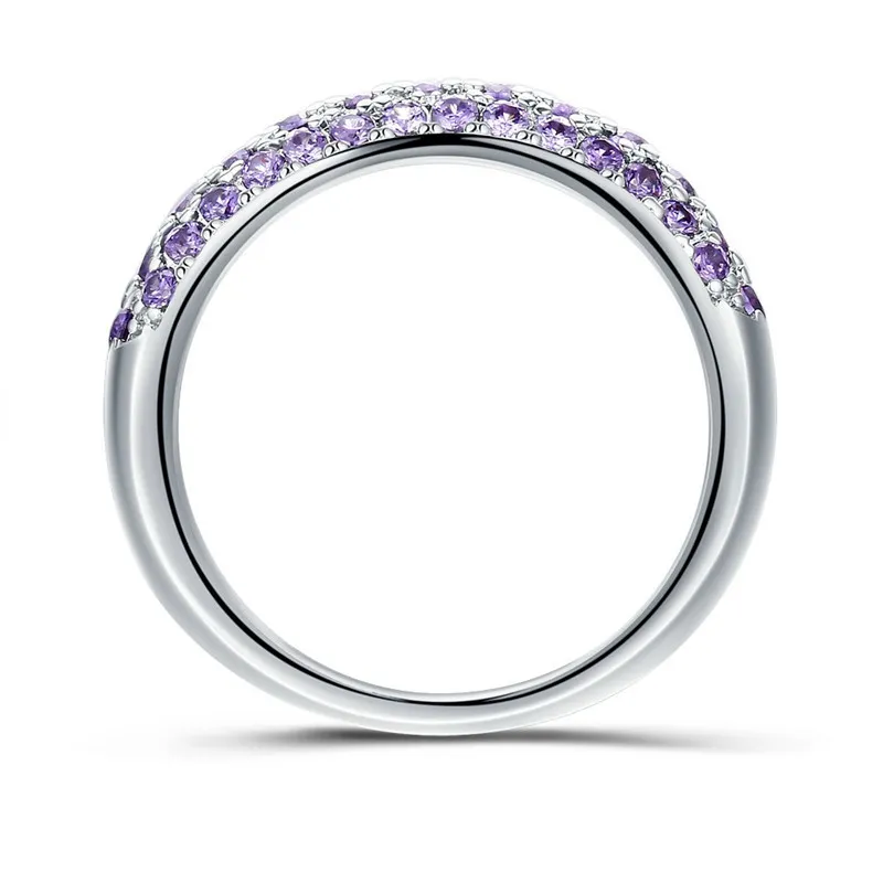 Vecalon handgjorda årsdag bandring för kvinnor bana inställning lila diamanter cz 925 silver kvinnliga engagemang bröllopringar