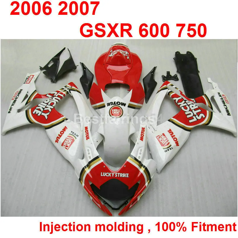 Kit de carénage injection gratuit pour SUZUKI GSXR600 GSXR750 2006 2007 blanc rouge GSXR 600 750 06 07 DD37