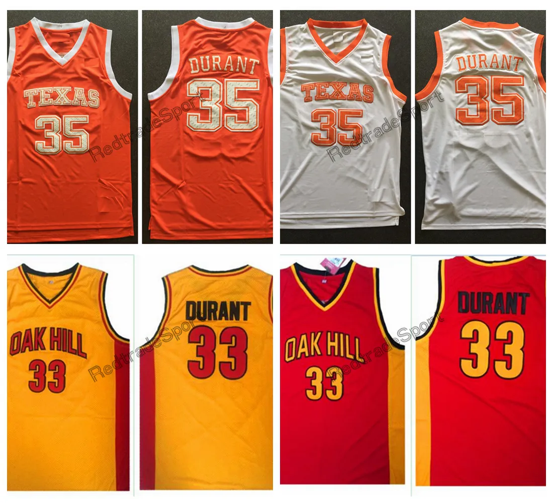 Vintage Texas Longhorns Kevin Durant College Basketball Jerseys 33 Oak Hill High School Stitched Shirts Yellow Orange S-XXL